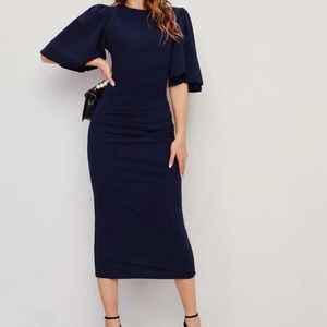 Butterfly Sleeve Keyhole Back Split Hem Dress